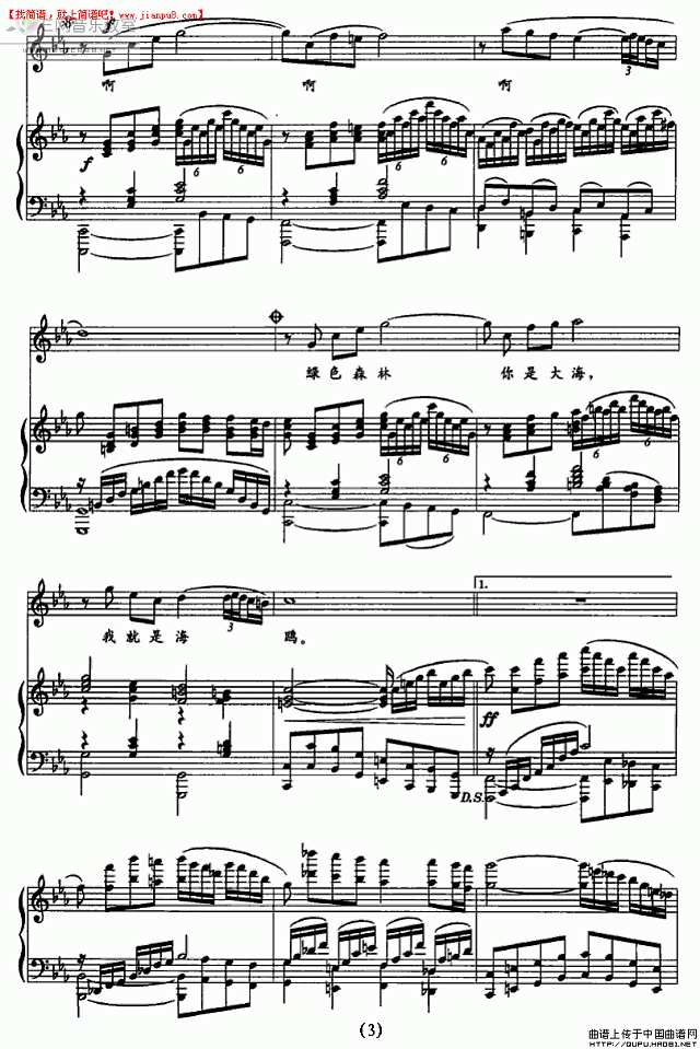 钢琴伴奏 森林大海啊，我是海鸥 钢琴谱pic3 www.jianpu8.cn