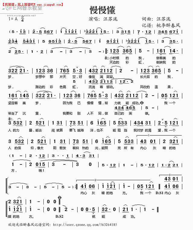 汪苏泷 慢慢懂 简谱pic1 www.jianpu8.cn