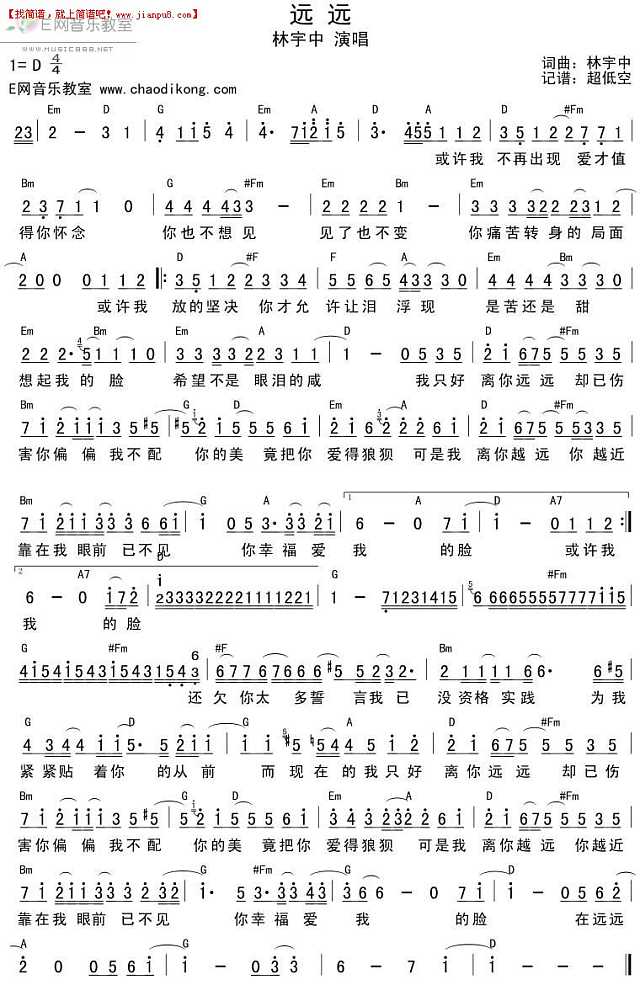 林宇中 远远 简谱pic1 www.jianpu8.cn