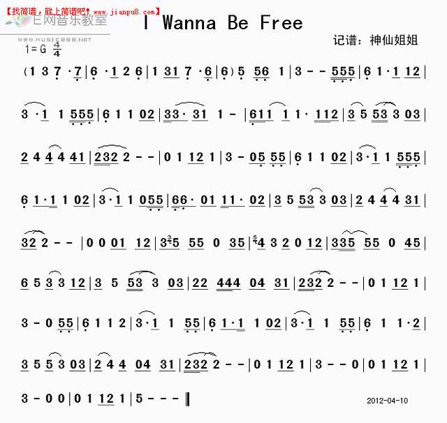 The Monkees I Wanna Be Free  岁月神偷插曲 简谱pic1 www.jianpu8.cn