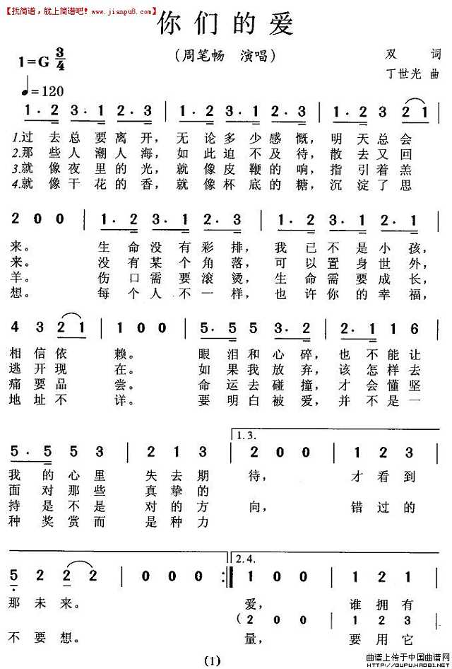 周笔畅 你们的爱 简谱pic1 www.jianpu8.cn