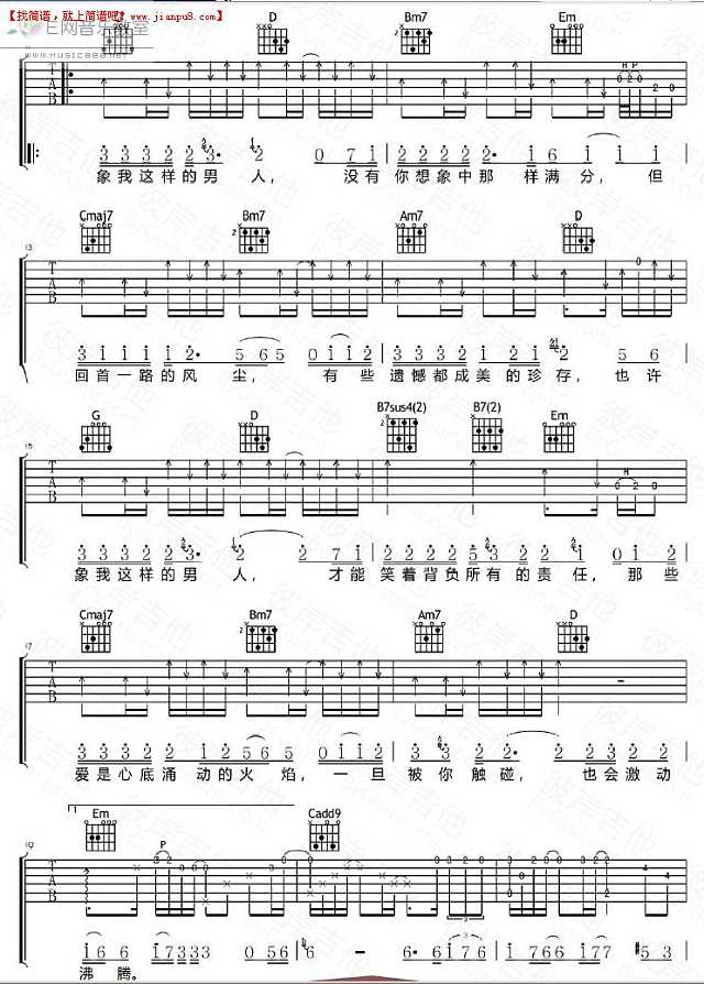 孙国庆 黄凯 男人 电视剧《零号国境线》主题曲 吉他谱pic2 www.jianpu8.cn