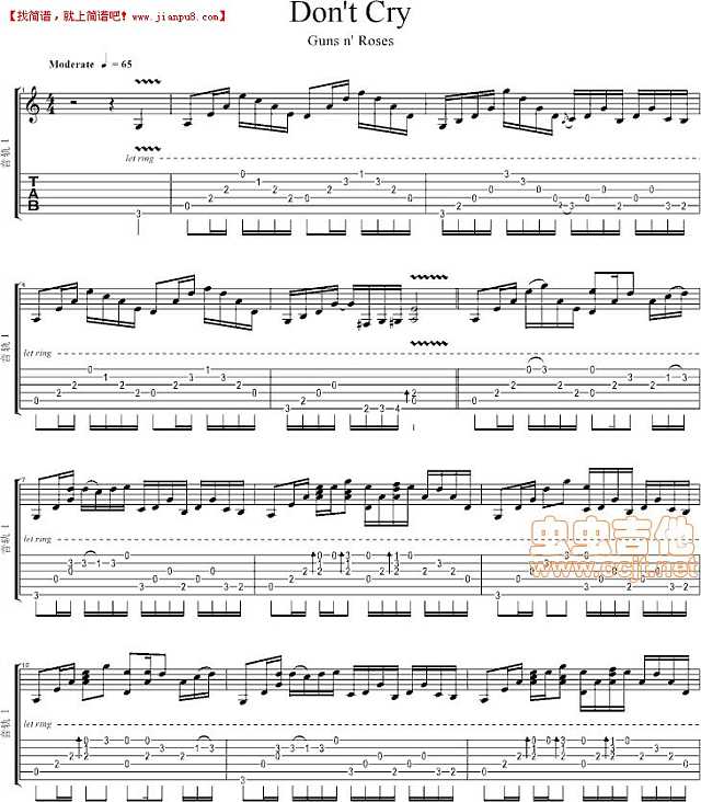 gun and roses Don't Cry 独奏 吉他谱pic1 www.jianpu8.cn