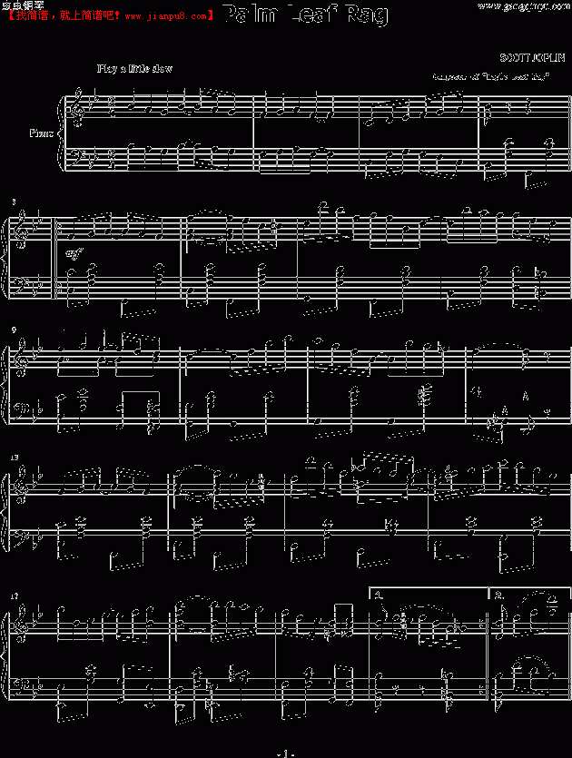 乔普林 棕榈叶拉格 钢琴谱pic1 www.jianpu8.cn