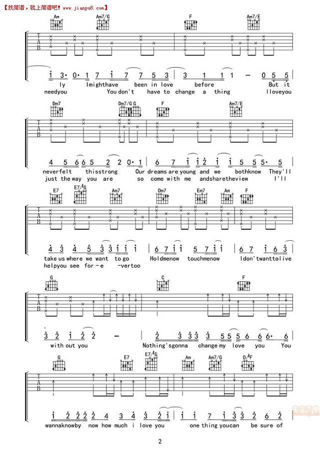 方大同 Nothing's gonna change my love for you 吉他谱pic2 www.jianpu8.cn