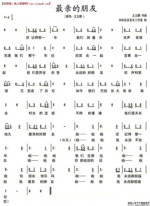 王玉鹏 最亲的朋友 简谱pic1 www.jianpu8.cn