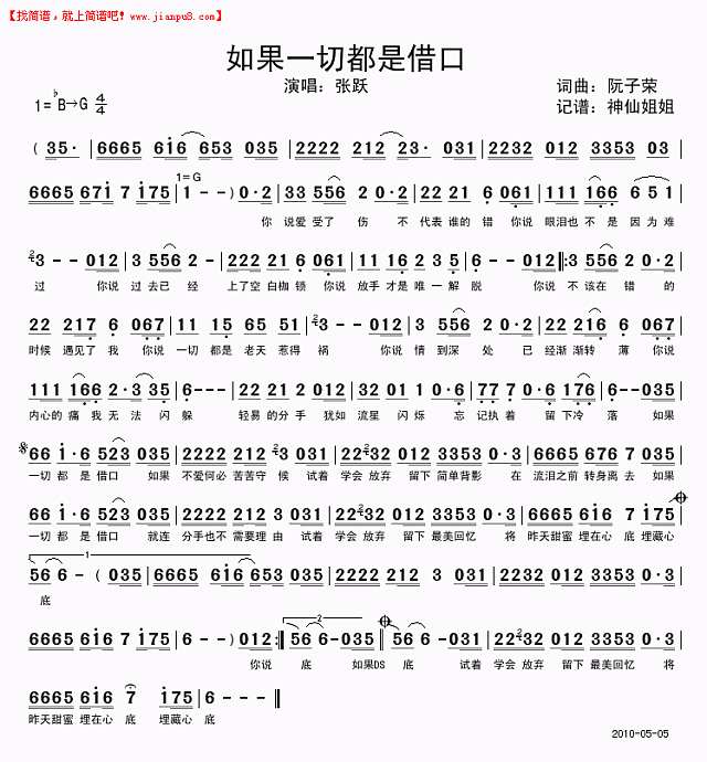 张跃 如果一切都是借口 简谱pic1 www.jianpu8.cn