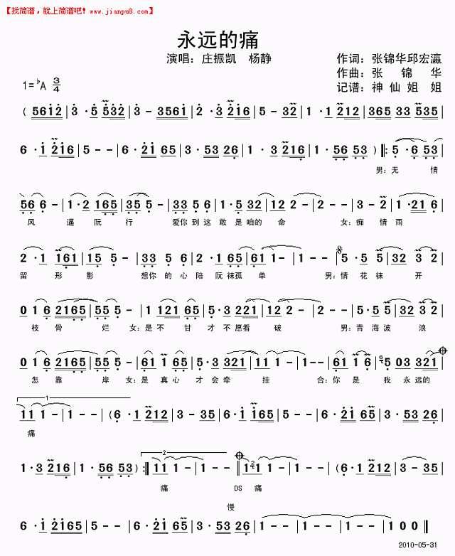 庄振凯 杨静 永远的痛 简谱pic1 www.jianpu8.cn