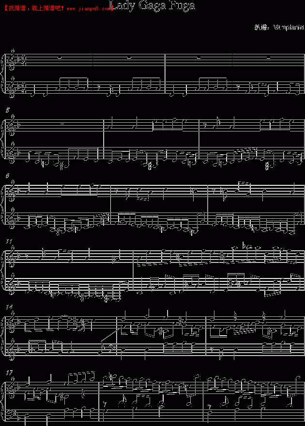 Lady GaGa Lady Gaga Fuga 钢琴谱pic1 www.jianpu8.cn