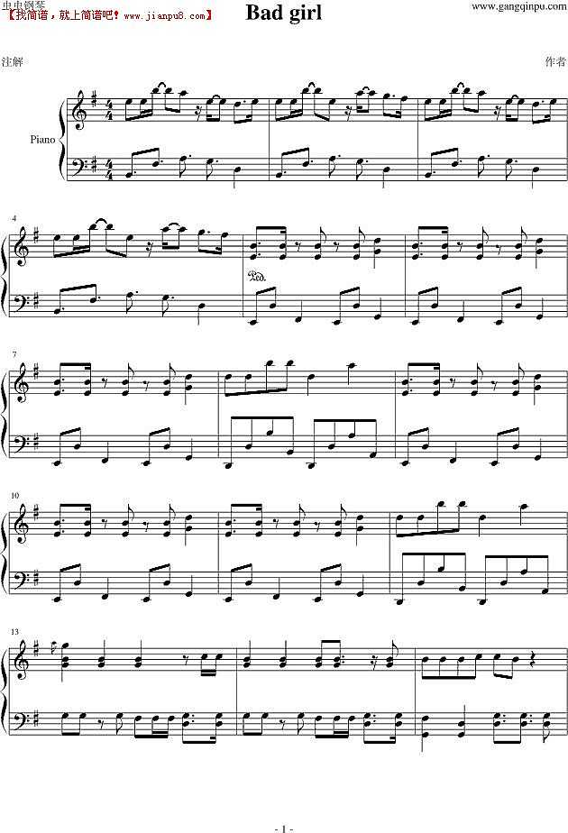 少女时代 Bad girl 钢琴谱pic1 www.jianpu8.cn