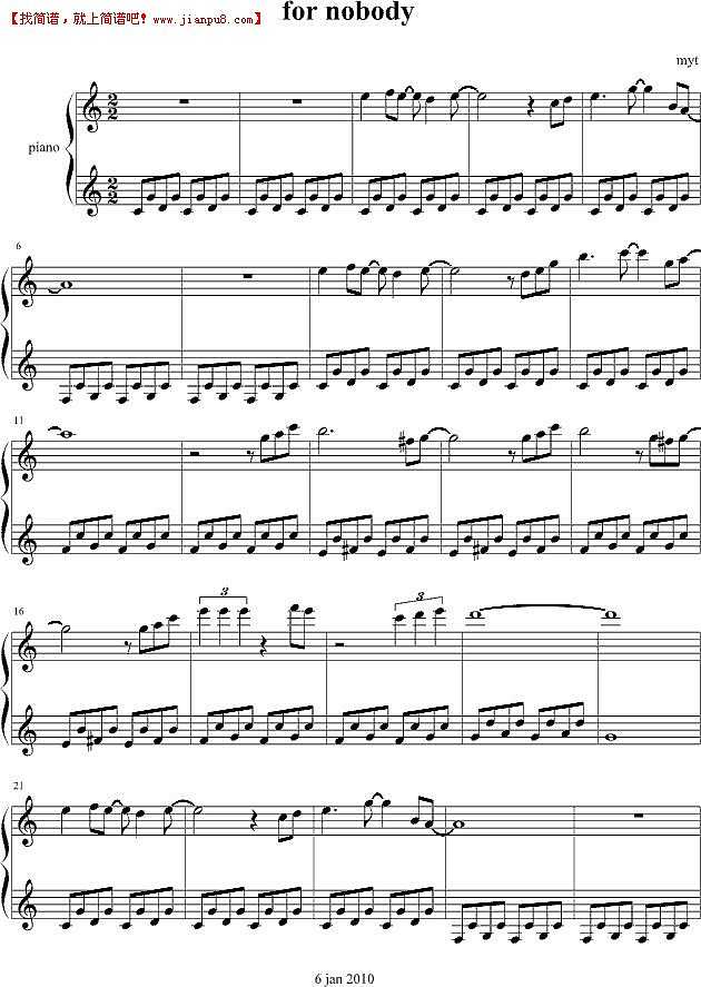 MYT for nobody 钢琴谱pic1 www.jianpu8.cn