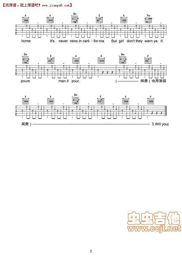 加州南部不下雨 吉他谱pic2 www.jianpu8.cn
