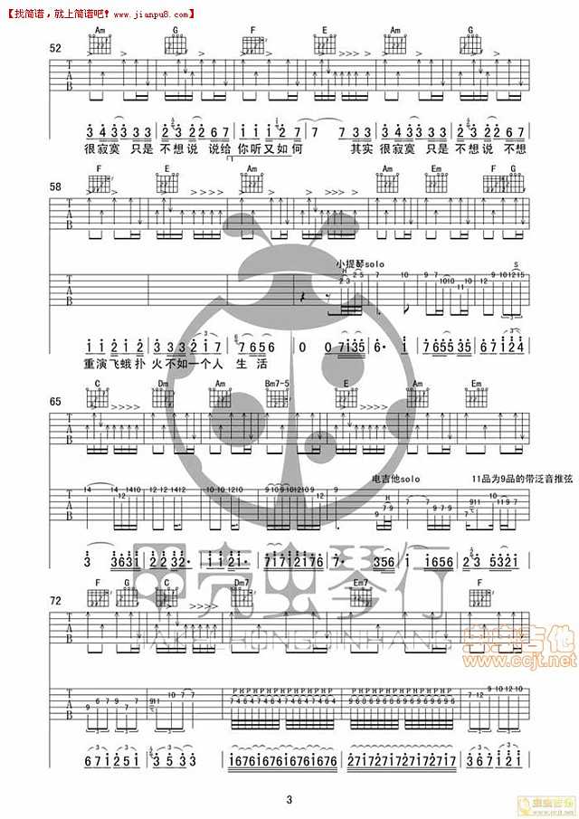 欢子 其实很寂寞 吉他谱pic3 www.jianpu8.cn