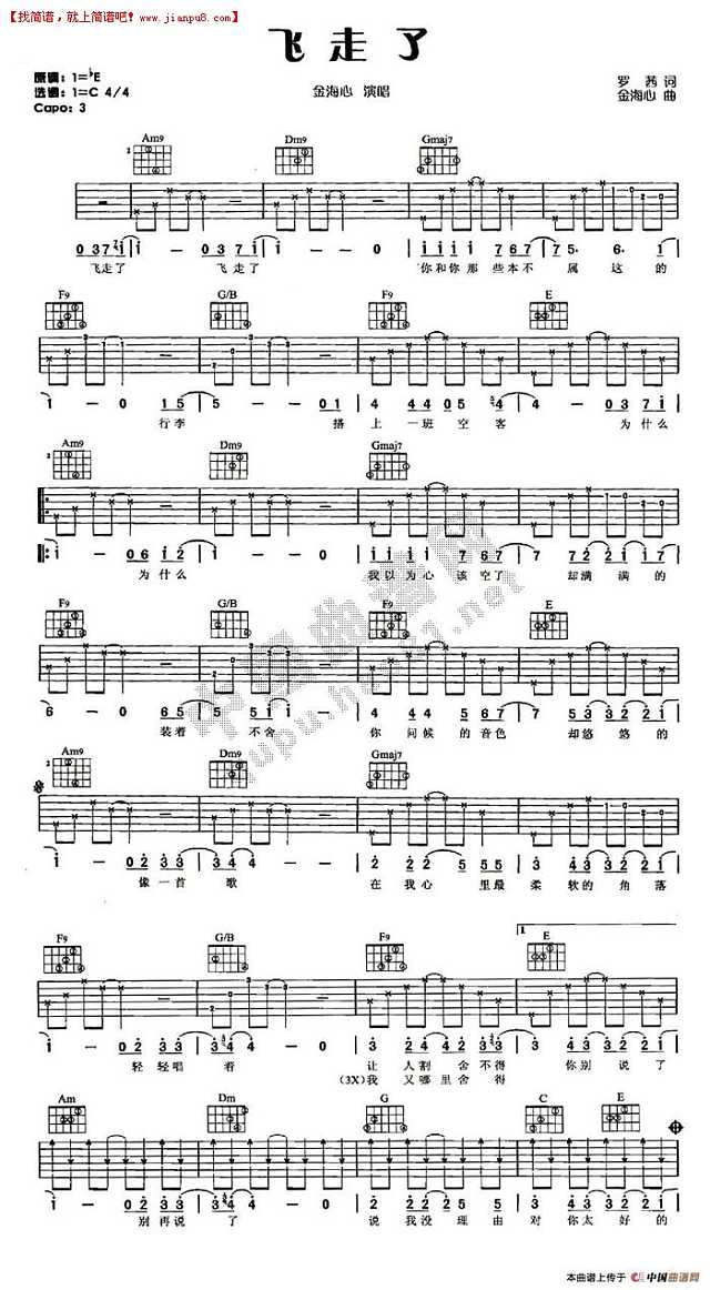 飞走了吉他谱
