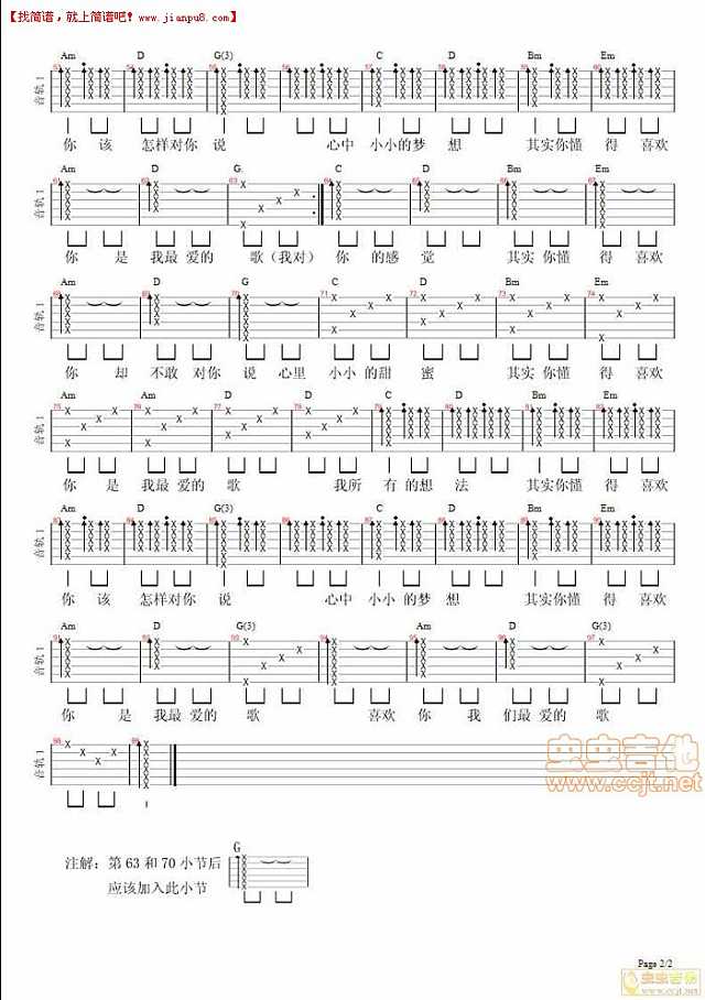小沈阳 李雪 你懂得 吉他谱pic2 www.jianpu8.cn
