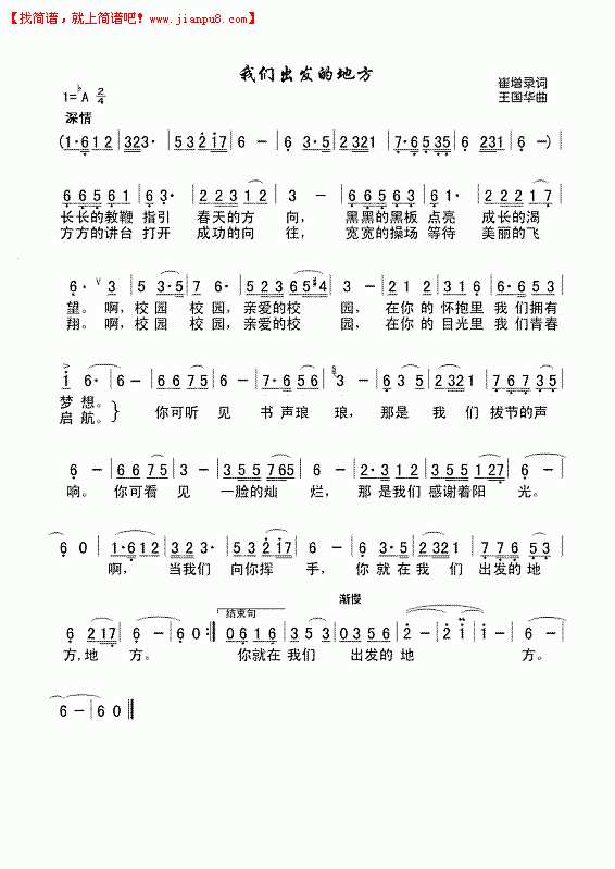 我们出发的地方（崔增录词、王国华曲） 简谱pic1 www.jianpu8.cn