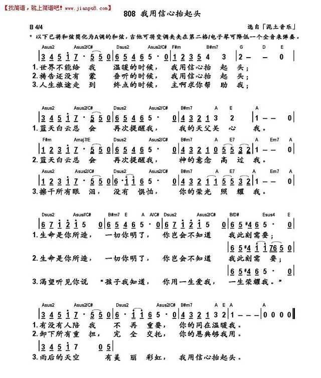 盛晓玫 我用信心抬起头 简谱pic1 www.jianpu8.cn