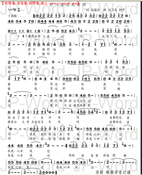 打马走过孔雀河简谱