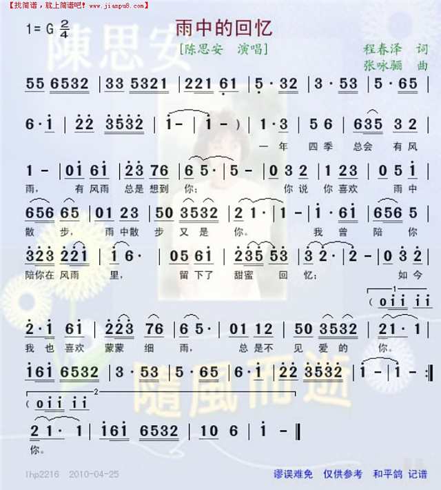 雨中的回忆简谱

