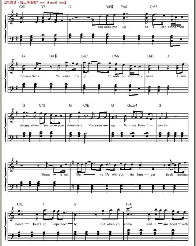 You raise me up钢琴谱