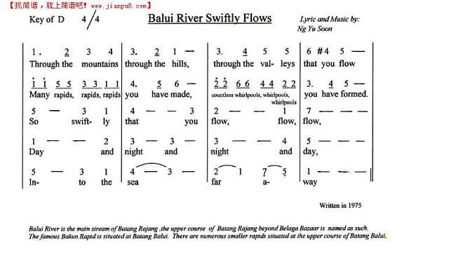 Balui River Swiftly Flows简谱