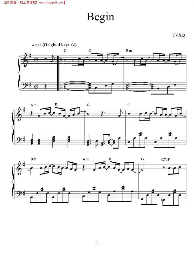 Begin钢琴谱