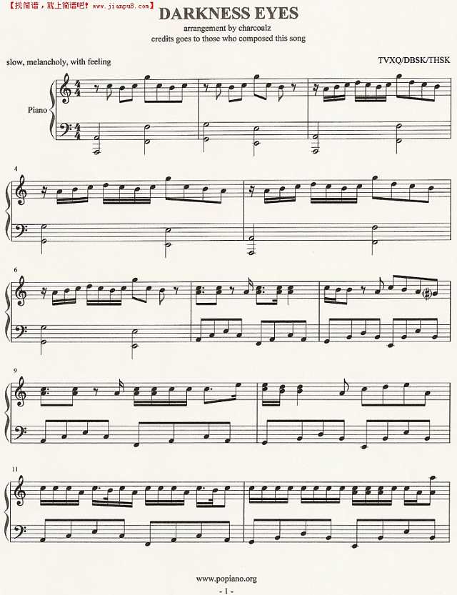 Darkness Eyes钢琴谱