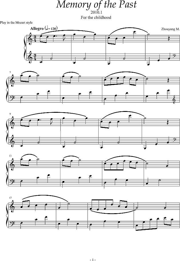 Memory of the past钢琴谱