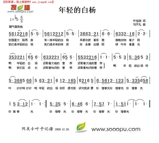 年轻的白杨简谱

