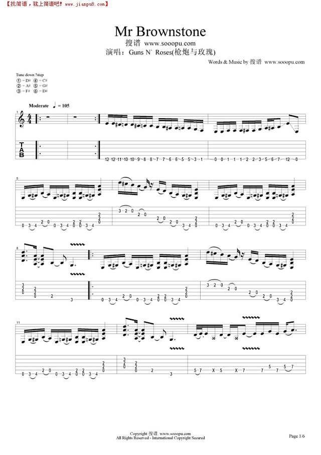 Mr Brownstone吉他谱