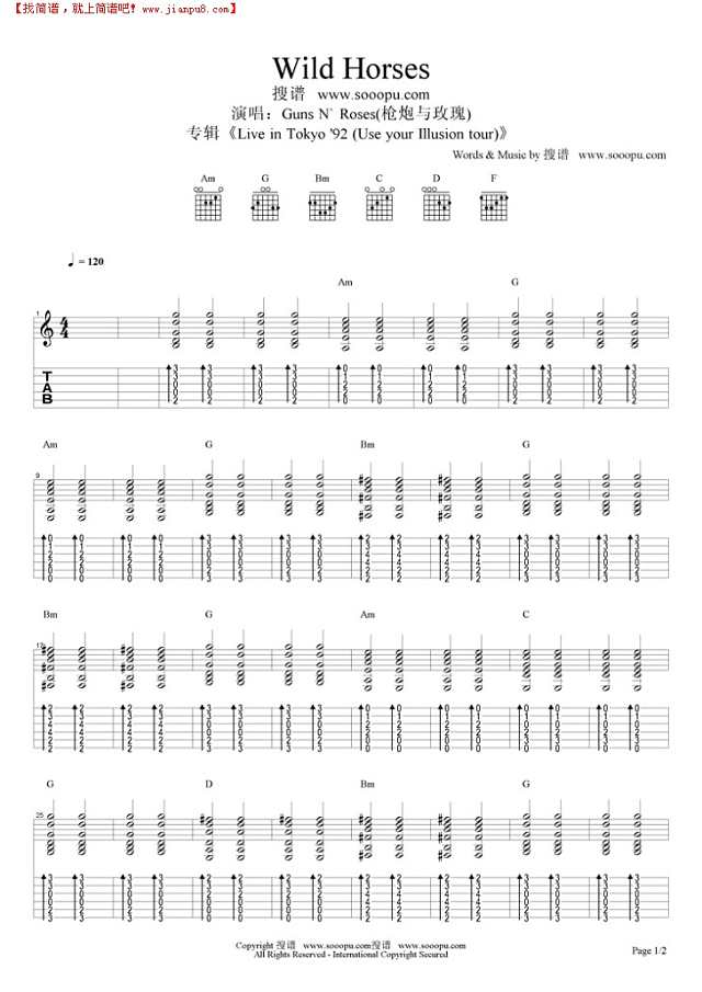 Wild Horses吉他谱