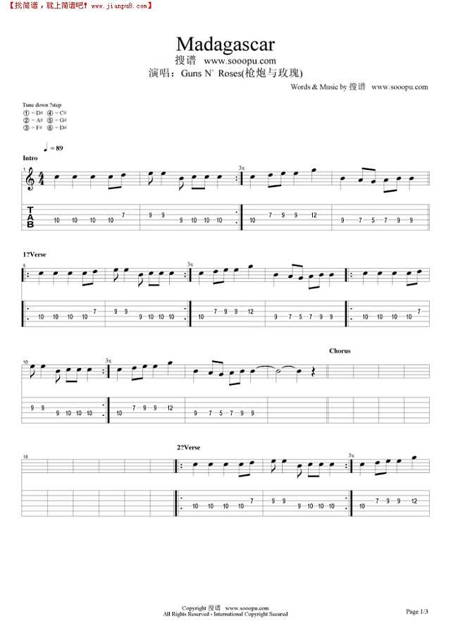 Madagascar吉他谱