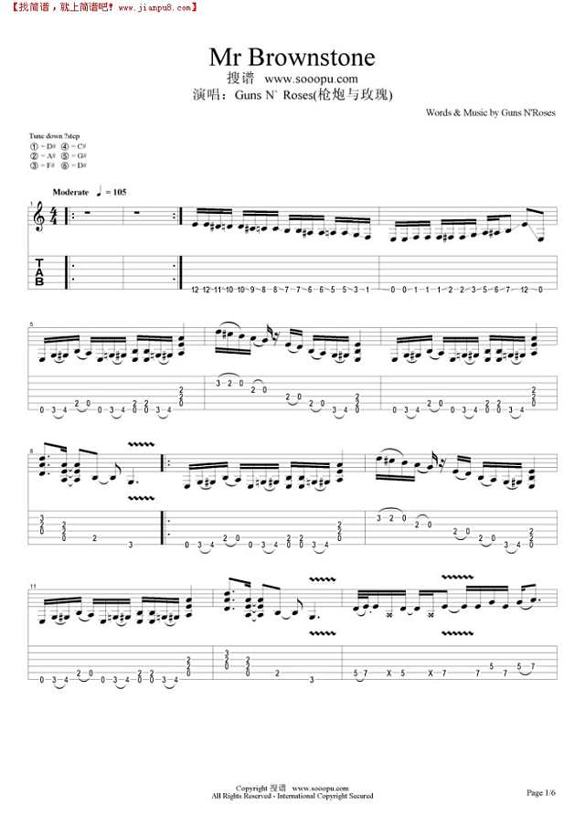 Mr Brownstone吉他谱
