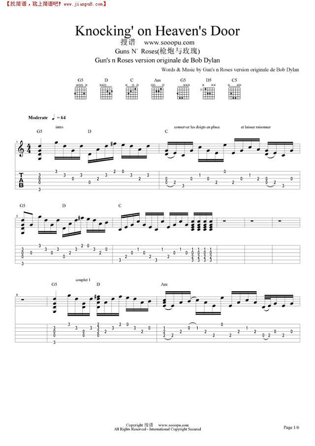 Knocking`on Heaven`s Door吉他谱
