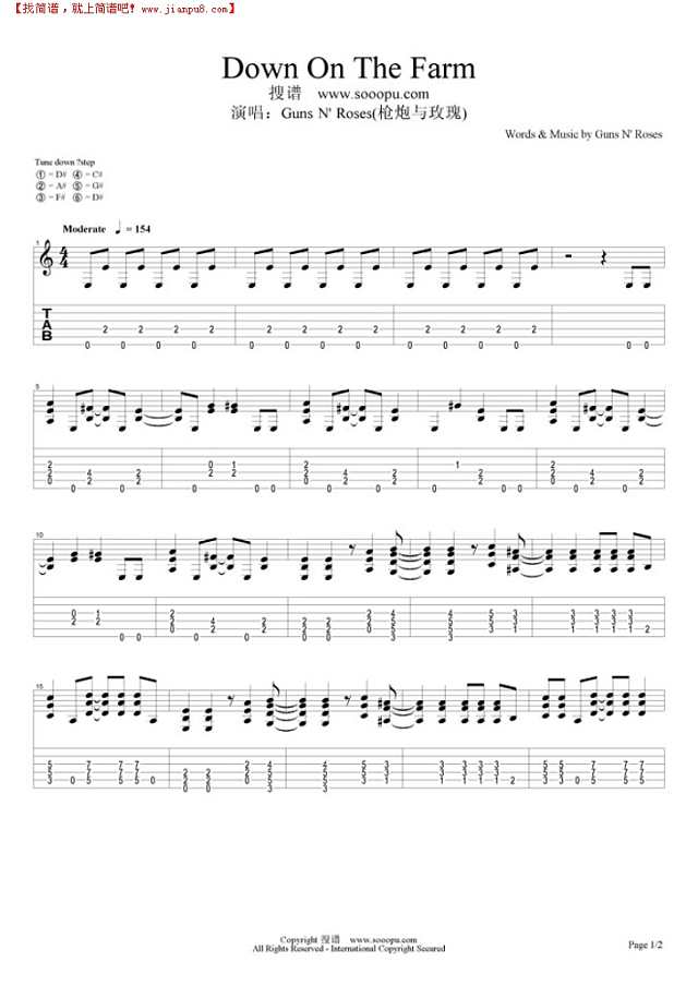 Down On The Farm吉他谱