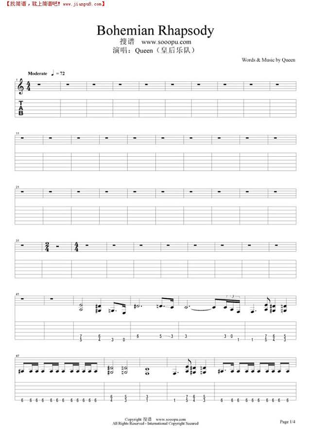 Bohemian Rhapsody吉他谱