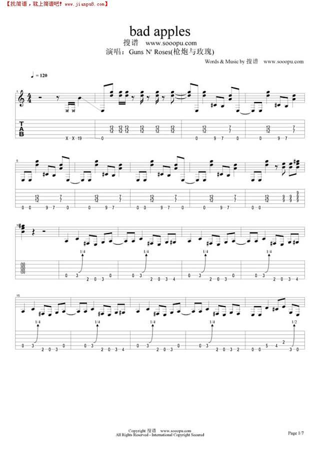 bad apples吉他谱