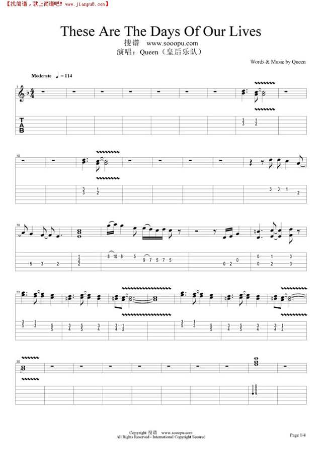 These Are The Days Of Our Lives吉他谱