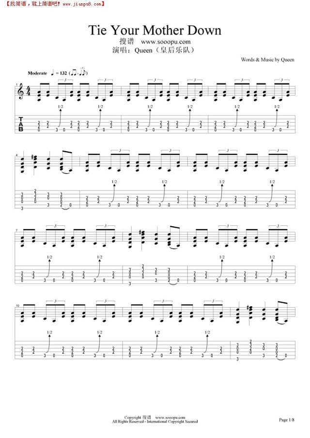 Tie Your Mother Down吉他谱