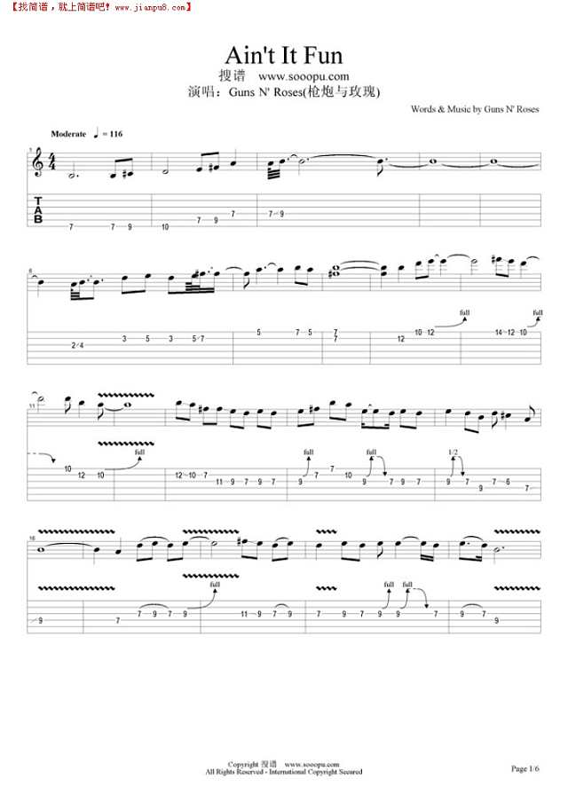 Ain`t It Fun吉他谱