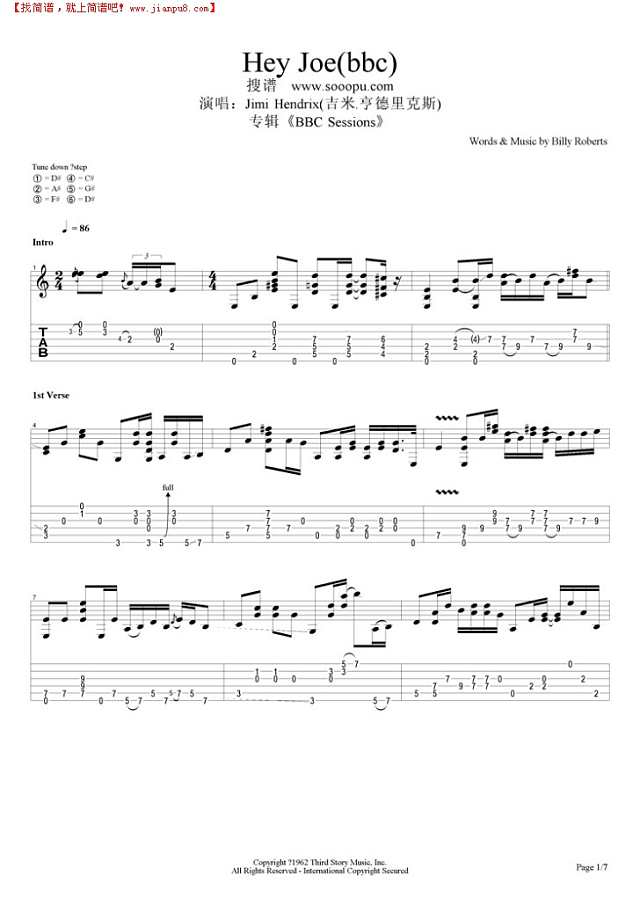 Hey Joe(bbc)吉他谱