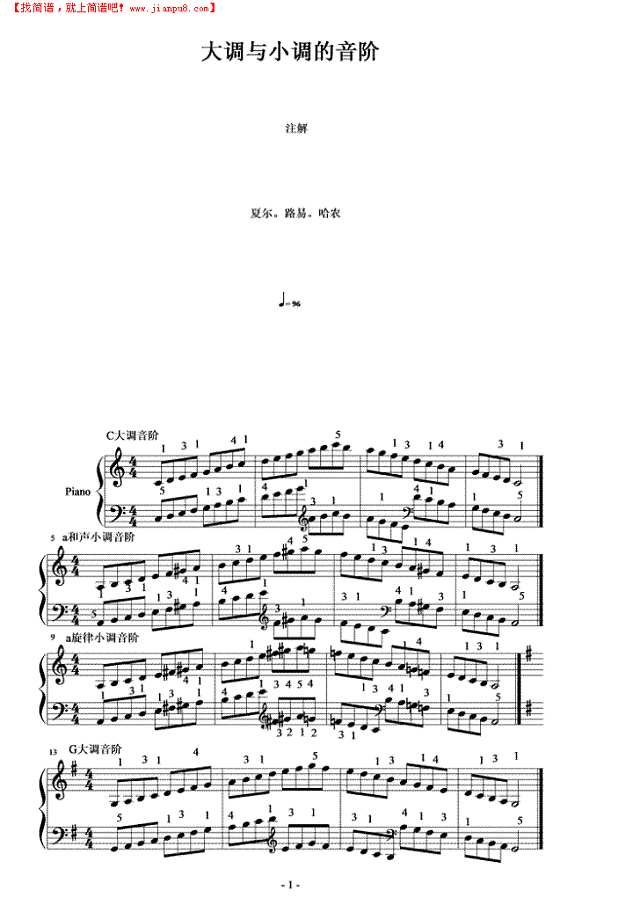大调与小调的音阶钢琴谱