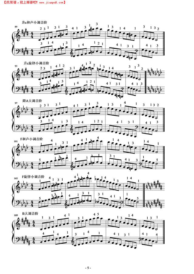大调与小调的音阶钢琴谱
