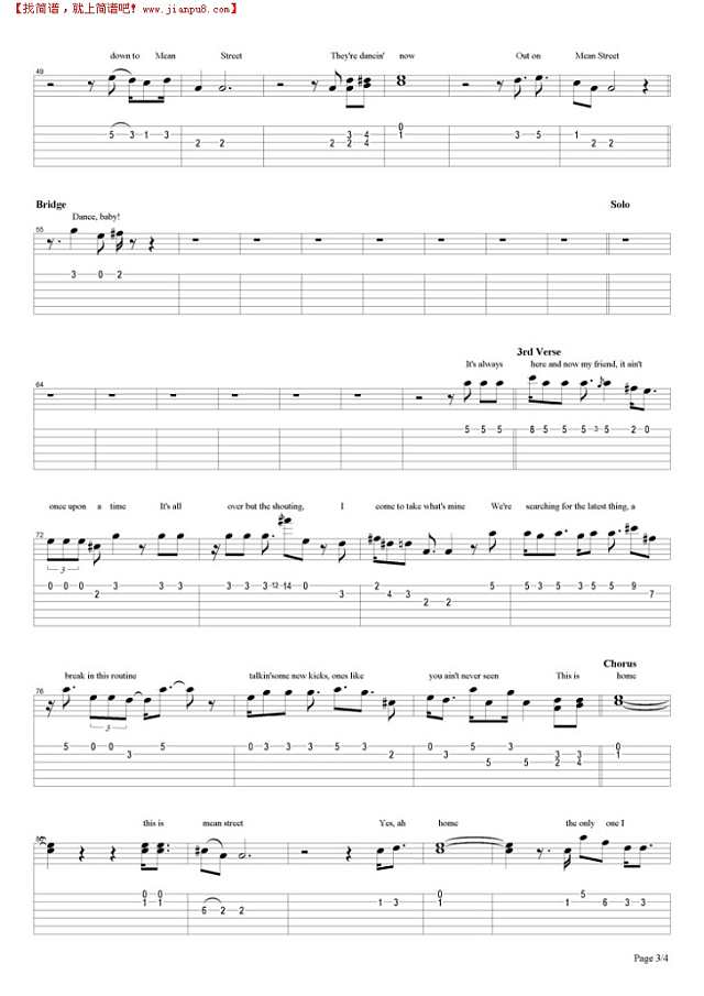 Mean Street吉他谱