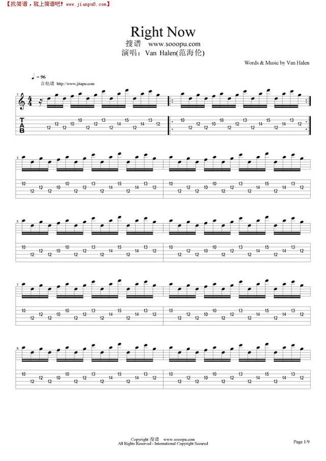 Right Now吉他谱
