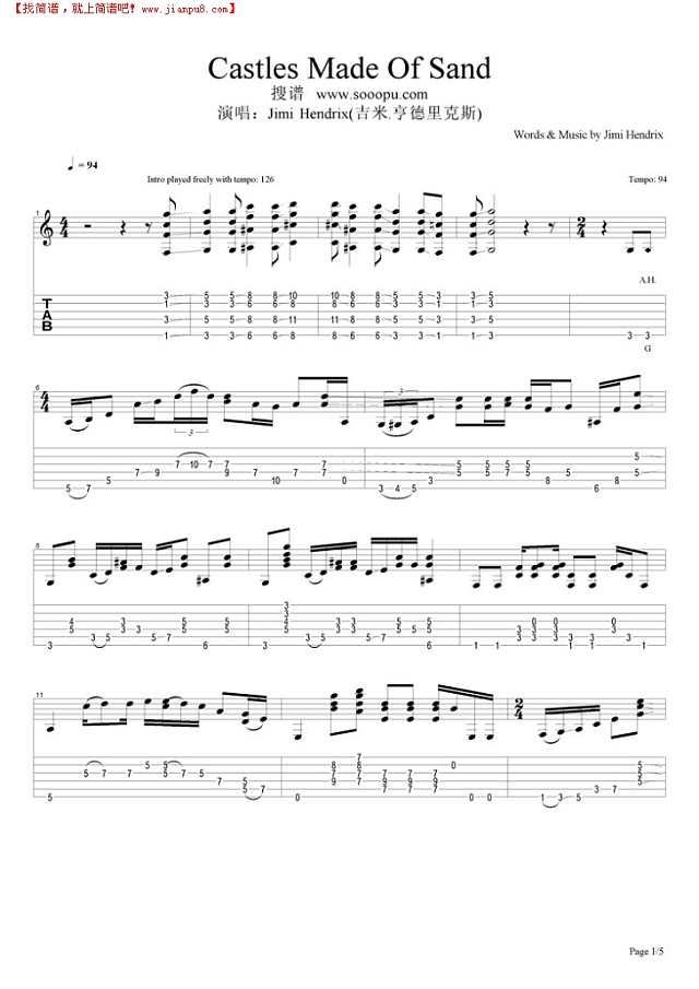 Castles Made Of Sand吉他谱