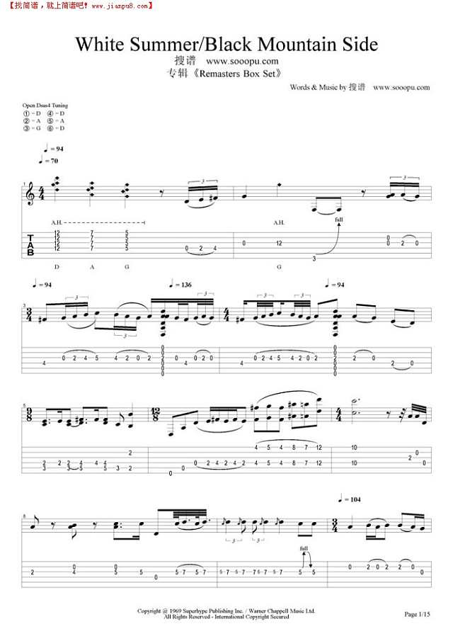 White Summer/Black Mountain Side吉他谱