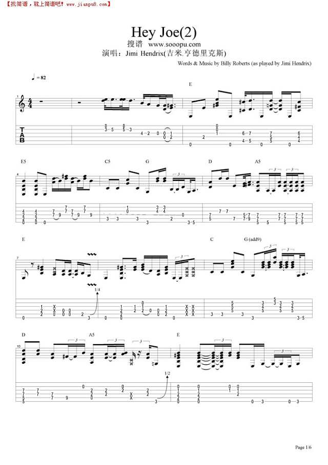 Hey Joe(2)吉他谱