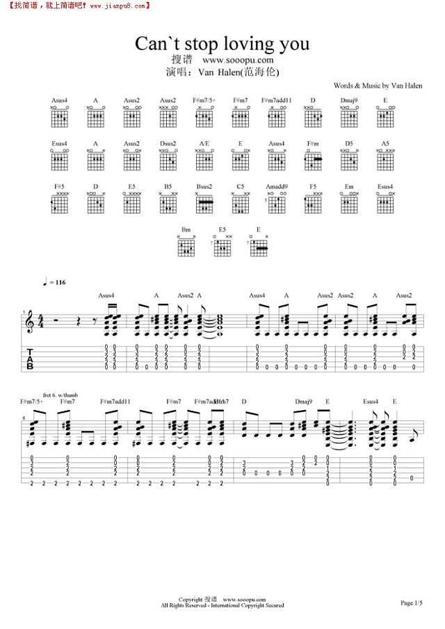 Can`t stop loving you吉他谱
