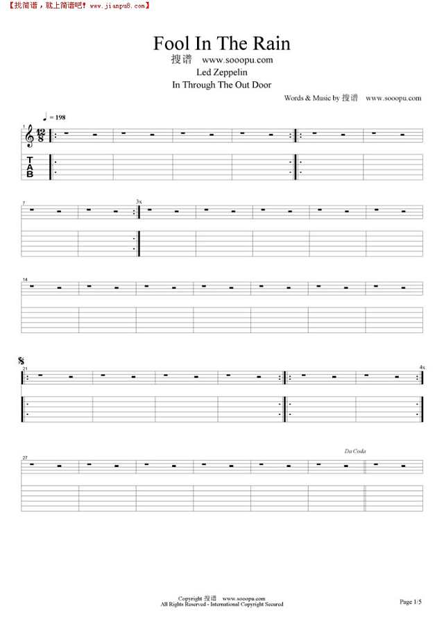 Fool In The Rain吉他谱